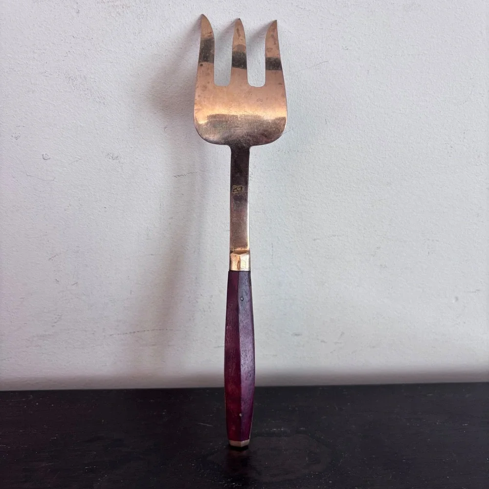 Vintage Brass and Rosewood Salad Serving Set | Spoon and‎ Fork | MCM